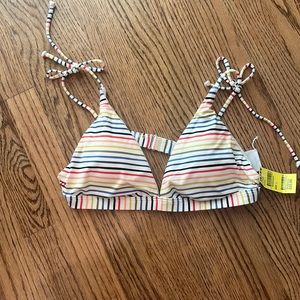 Billabong swim top, white with multicolored horizontal stripes, new with tags.